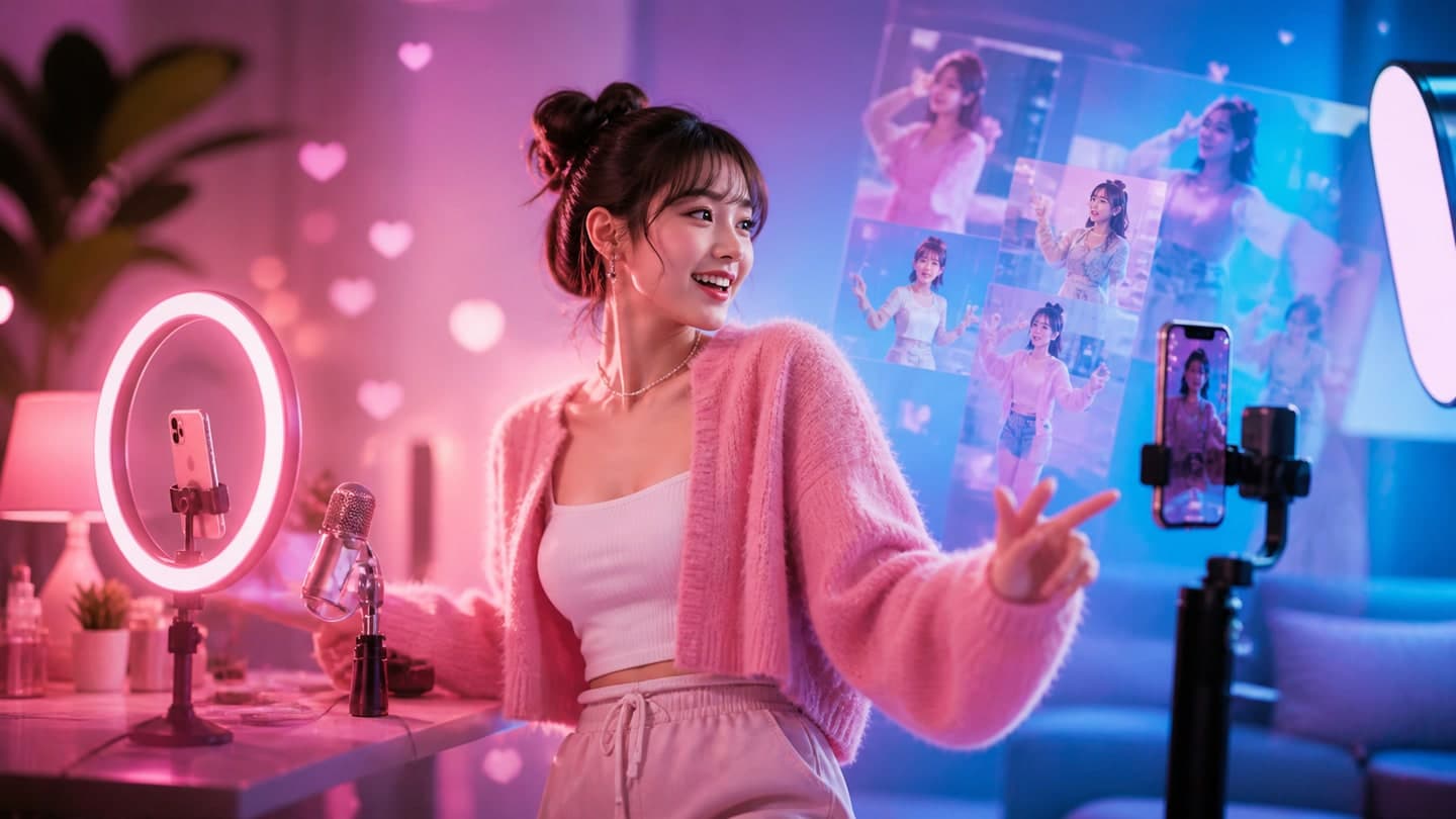 ライブ配信とショート動画を組み合わせて活動する女性クリエイター