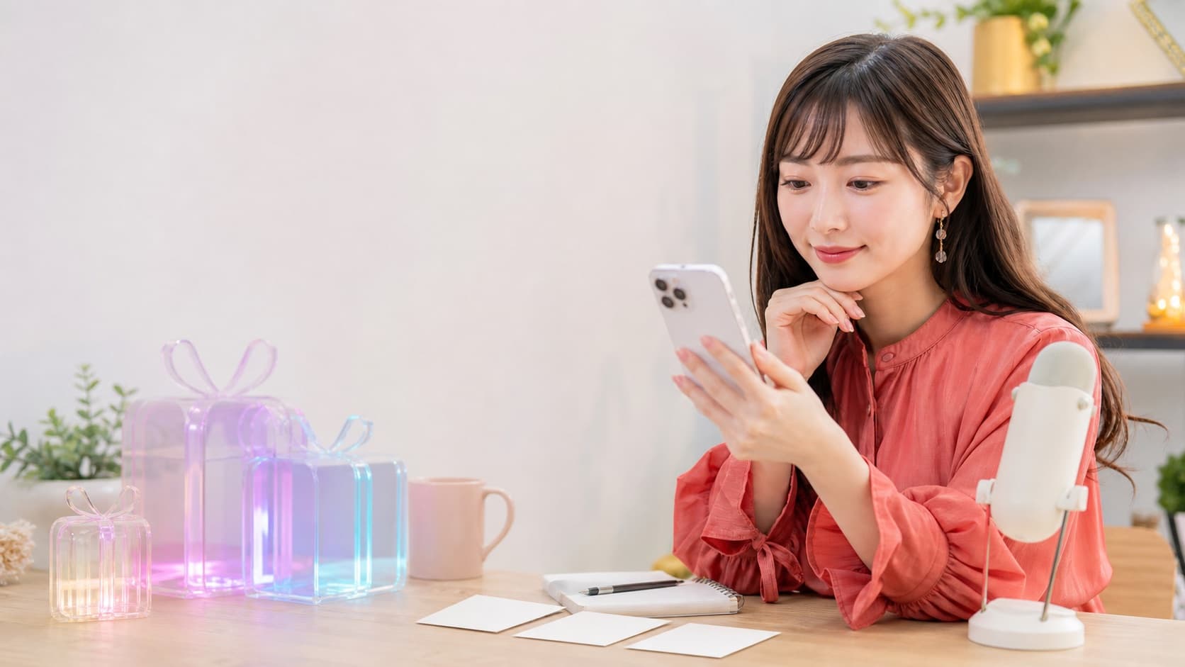 TikTok LIVEのギフト報酬と本人確認の手順をスマホで確認する女性